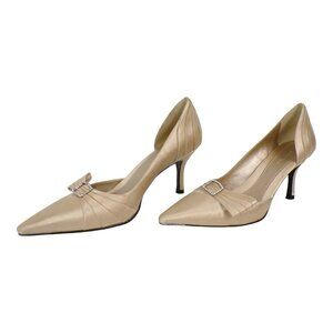 Cole Haan Gold/Ivory Satin D'Orsay Pumps Rhinestones Buckle Size 10B #591
